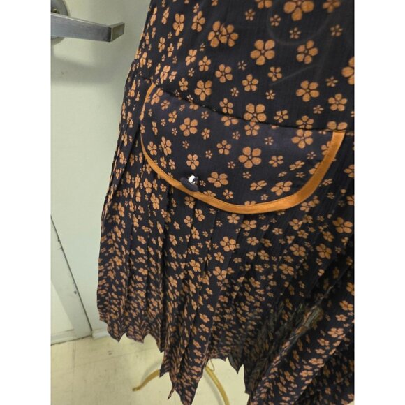 Vintage Sleeveless Women's Dress Brown Floral Pleated Skirt Size S - Picture 8 of 16